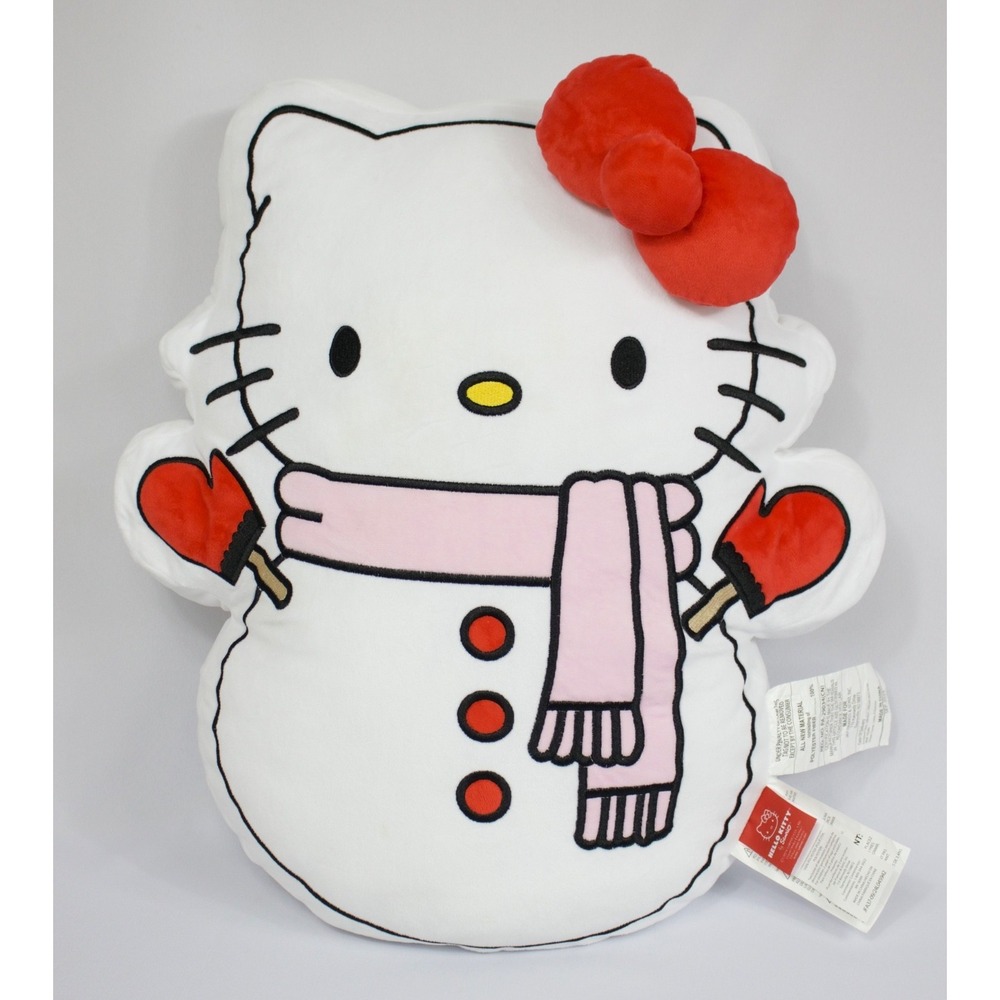 Hello Kitty Sanrio Winter Holiday Snowman Plush Pillow‎ 3D Bow 20"